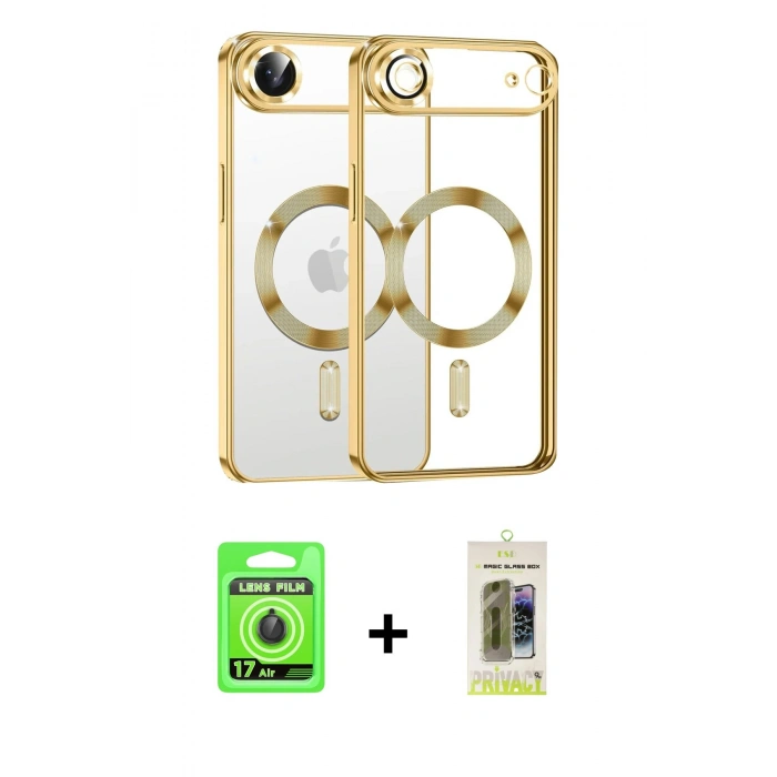 MARSİLYAN™- iPhone 17 Air Kılıf Nova Işık Özel Seri - Siyah Joko Magic 5D Hayalet Cam + Raze Metal Kamera Lens - SH