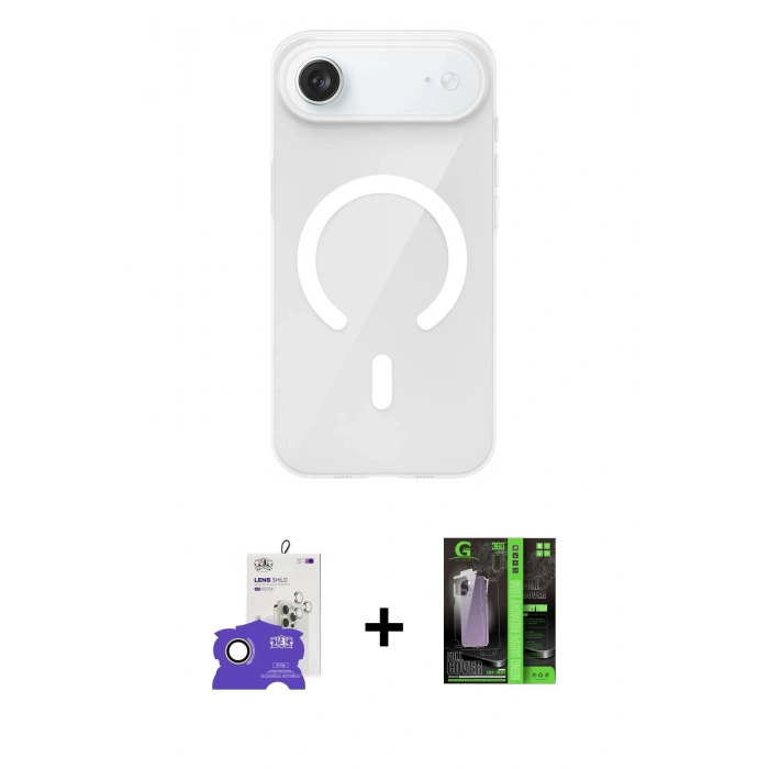 MARSİLYAN™- iPhone 17 Air Kılıf Pusula Form Özel Seri - Şeffaf 360 Full Body Arka Koruyucu + Bilvis Titan Kamera Lens - GD
