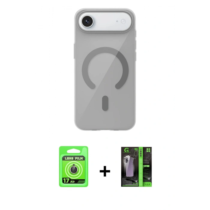 MARSİLYAN™- iPhone 17 Air Kılıf Pusula Form Özel Seri - Şeffaf 360 Full Body Arka Koruyucu + Raze Metal Kamera Lens - GD