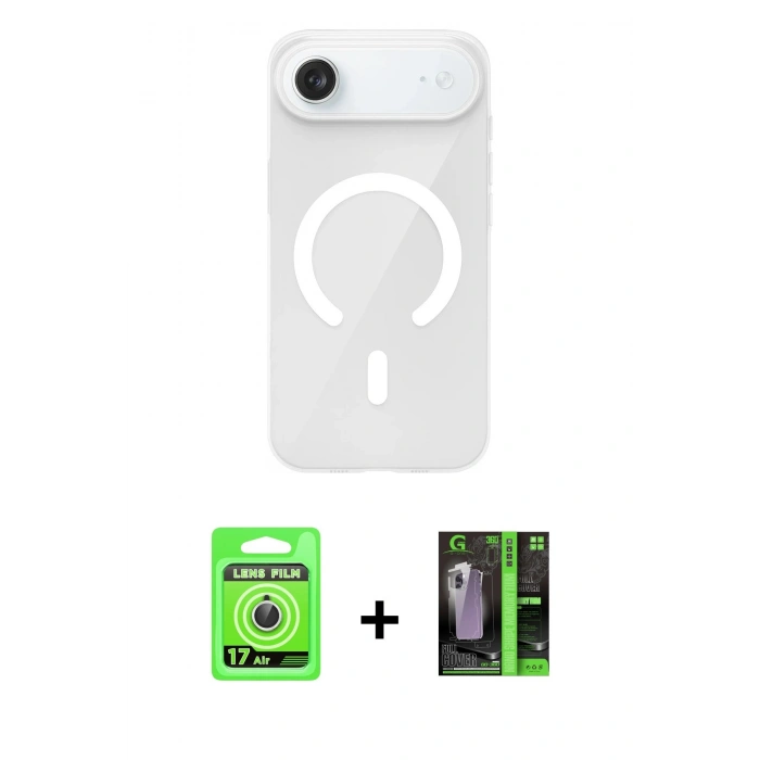 MARSİLYAN™- iPhone 17 Air Kılıf Pusula Form Özel Seri - Şeffaf 360 Full Body Arka Koruyucu + Gümüş Raze Metal Kamera Lens