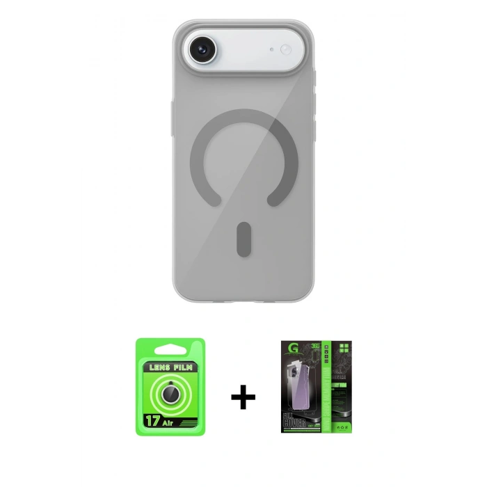 MARSİLYAN™- iPhone 17 Air Kılıf Pusula Form Özel Seri - Şeffaf 360 Full Body Arka Koruyucu + Gümüş Raze Metal Kamera Lens
