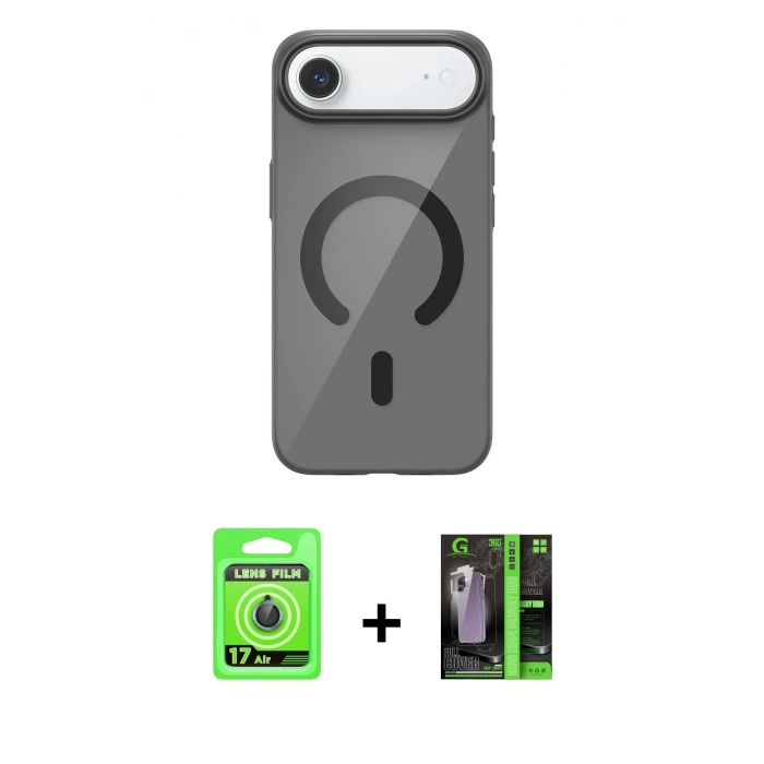 MARSİLYAN™- iPhone 17 Air Kılıf Pusula Form Özel Seri - Şeffaf 360 Full Body Arka Koruyucu + Mavi Raze Metal Kamera Lens