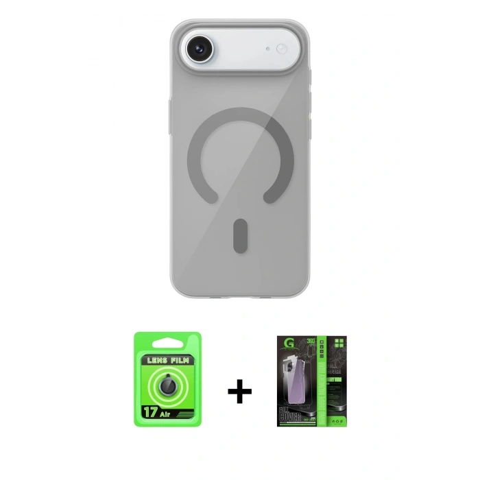 MARSİLYAN™- iPhone 17 Air Kılıf Pusula Form Özel Seri - Şeffaf 360 Full Body Arka Koruyucu + Mavi Raze Metal Kamera Lens