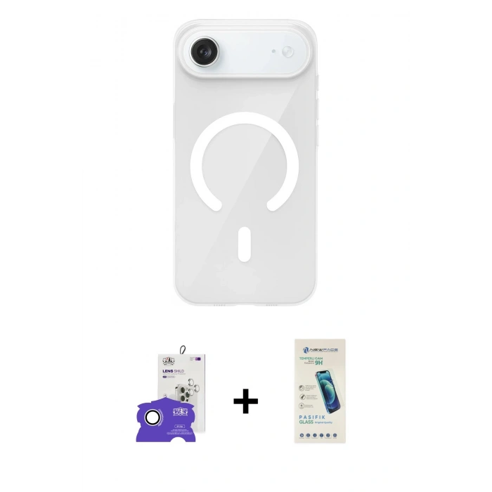 MARSİLYAN™- iPhone 17 Air Kılıf Pusula Form Özel Seri - Şeffaf Pasifik Cam Ekran Koruyucu + Bilvis Titan Kamera Lens - GS