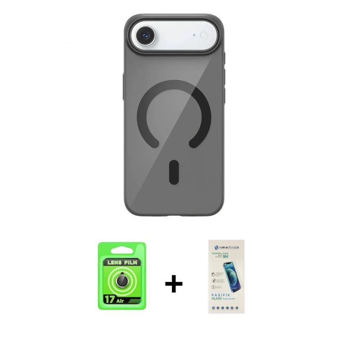 MARSİLYAN™- iPhone 17 Air Kılıf Pusula Form Özel Seri - Şeffaf Pasifik Cam Ekran Koruyucu + Raze Metal Kamera Lens - GD