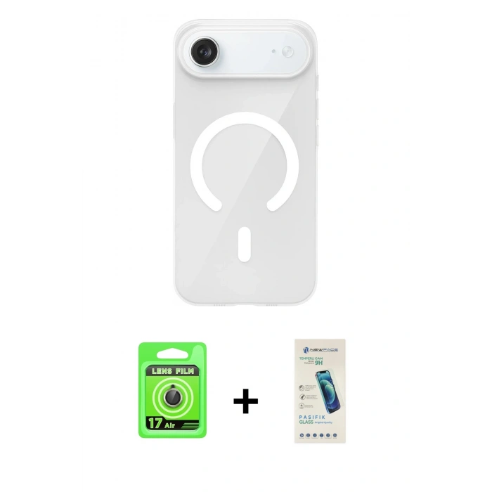 MARSİLYAN™- iPhone 17 Air Kılıf Pusula Form Özel Seri - Şeffaf Pasifik Cam Ekran Koruyucu + Raze Metal Kamera Lens - GD