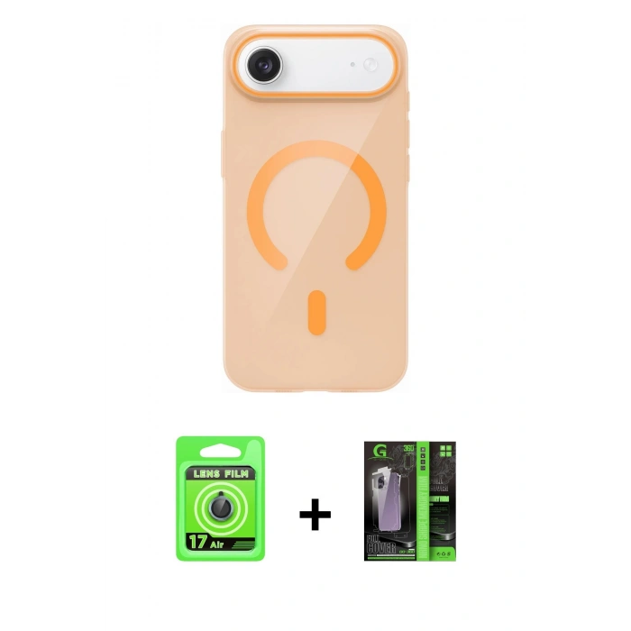 MARSİLYAN™- iPhone 17 Air Kılıf Pusula Form Özel Seri - Siyah 360 Mat Full Body Arka Koruyucu + Mavi Raze Metal Kamera Lens