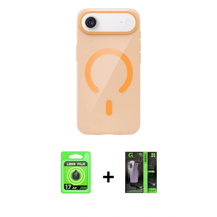 MARSİLYAN™- iPhone 17 Air Kılıf Pusula Form Özel Seri - Siyah 360 Mat Full Body Arka Koruyucu + Siyah Raze Metal Kamera Lens