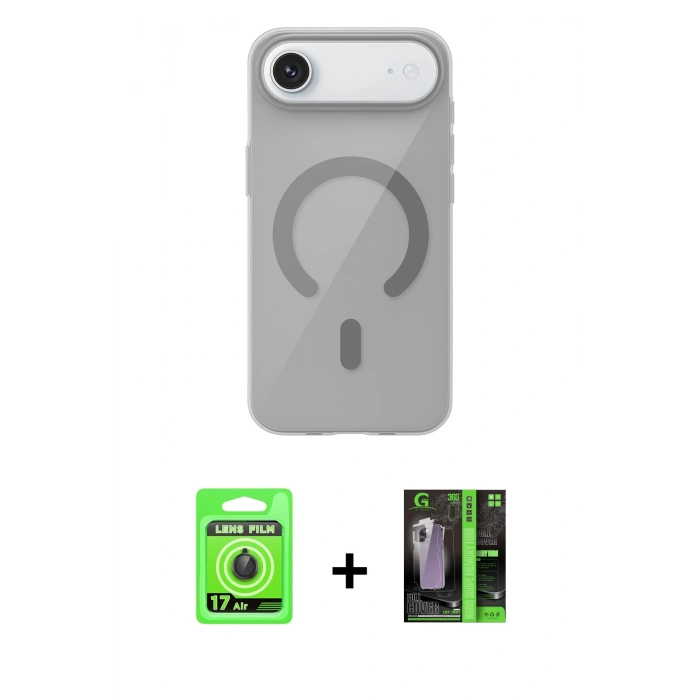 MARSİLYAN™- iPhone 17 Air Kılıf Pusula Form Özel Seri - Siyah 360 Mat Full Body Arka Koruyucu + Siyah Raze Metal Kamera Lens