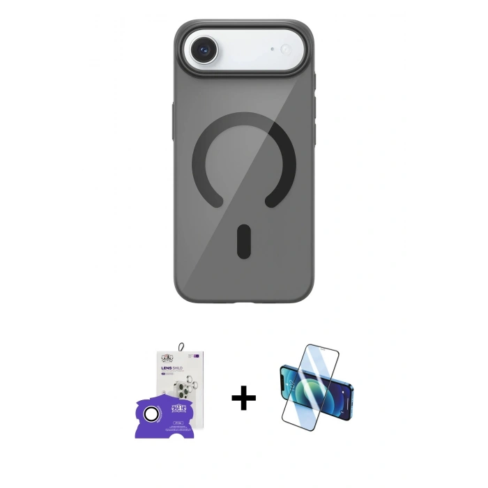 MARSİLYAN™- iPhone 17 Air Kılıf Pusula Form Özel Seri - Siyah 3D Antistatik Cam Ekran Koruyucu + Bilvis Titan Kamera Lens - GS