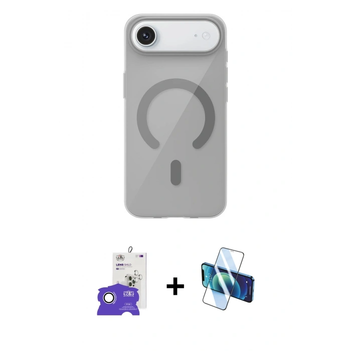MARSİLYAN™- iPhone 17 Air Kılıf Pusula Form Özel Seri - Siyah 3D Antistatik Cam Ekran Koruyucu + Bilvis Titan Kamera Lens - GS