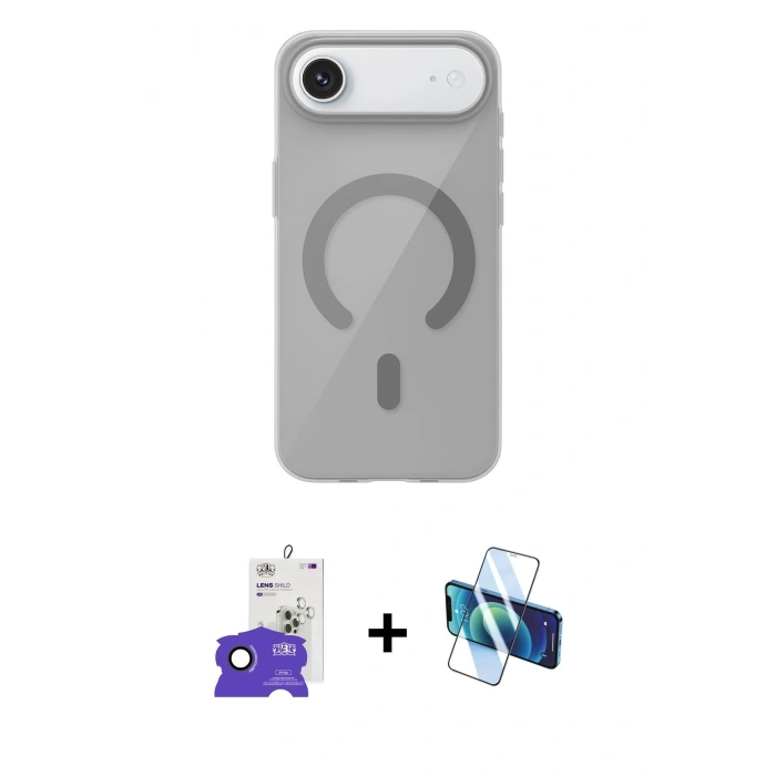 MARSİLYAN™- iPhone 17 Air Kılıf Pusula Form Özel Seri - Siyah 3D Antistatik Cam Ekran Koruyucu + Bilvis Titan Kamera Lens - SH