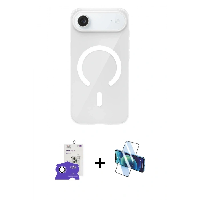 MARSİLYAN™- iPhone 17 Air Kılıf Pusula Form Özel Seri - Siyah 3D Antistatik Cam Ekran Koruyucu + Gümüş Bilvis Titan Kamera Lens