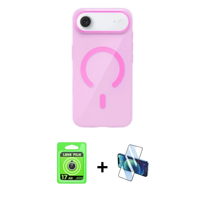 MARSİLYAN™- iPhone 17 Air Kılıf Pusula Form Özel Seri - Siyah 3D Antistatik Cam Ekran Koruyucu + Raze Metal Kamera Lens - GS