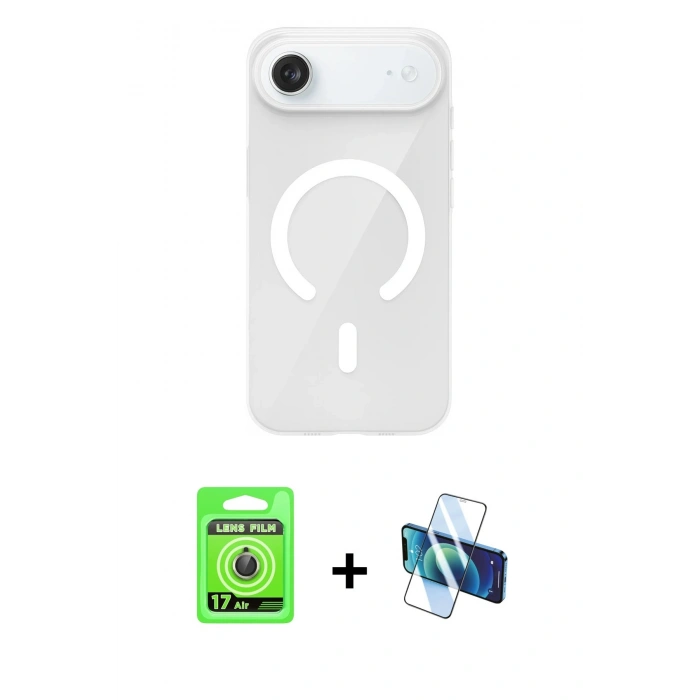 MARSİLYAN™- iPhone 17 Air Kılıf Pusula Form Özel Seri - Siyah 3D Antistatik Cam Ekran Koruyucu + Raze Metal Kamera Lens - GD