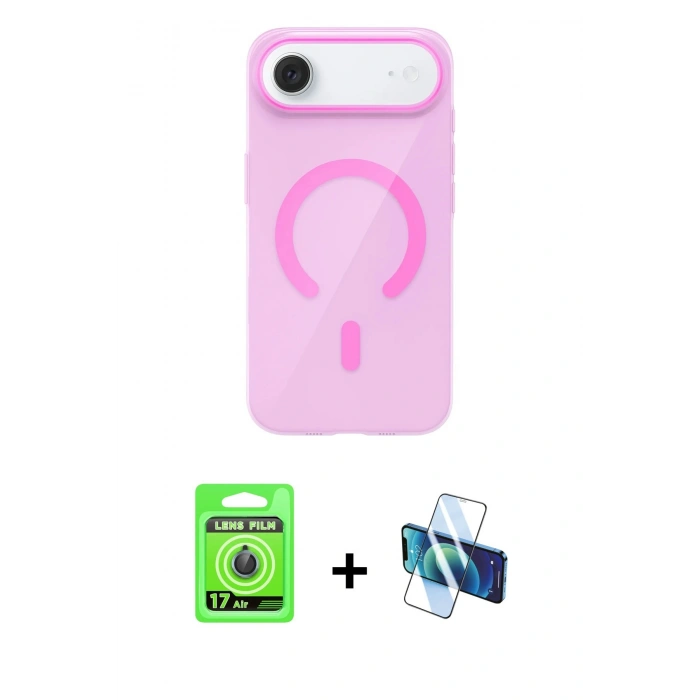 MARSİLYAN™- iPhone 17 Air Kılıf Pusula Form Özel Seri - Siyah 3D Antistatik Cam Ekran Koruyucu + Raze Metal Kamera Lens - MI