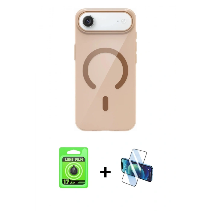 MARSİLYAN™- iPhone 17 Air Kılıf Pusula Form Özel Seri - Siyah 3D Antistatik Cam Ekran Koruyucu + Raze Metal Kamera Lens - SH