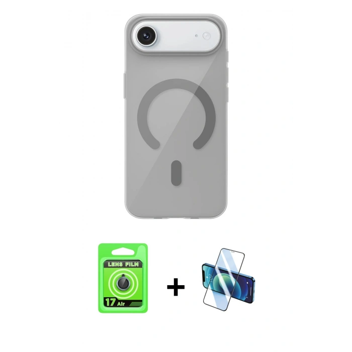 MARSİLYAN™- iPhone 17 Air Kılıf Pusula Form Özel Seri - Siyah 3D Antistatik Cam Ekran Koruyucu + Raze Metal Kamera Lens - MI