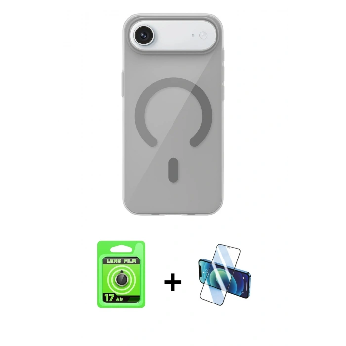MARSİLYAN™- iPhone 17 Air Kılıf Pusula Form Özel Seri - Siyah 3D Antistatik Cam Ekran Koruyucu + Raze Metal Kamera Lens - GD