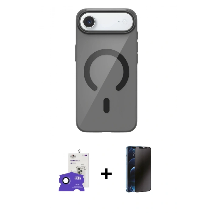 MARSİLYAN™- iPhone 17 Air Kılıf Pusula Form Özel Seri - Siyah 3D Antistatik Hayalet Cam Ekran Koruyucu + Bilvis Titan Kamera Lens - LT