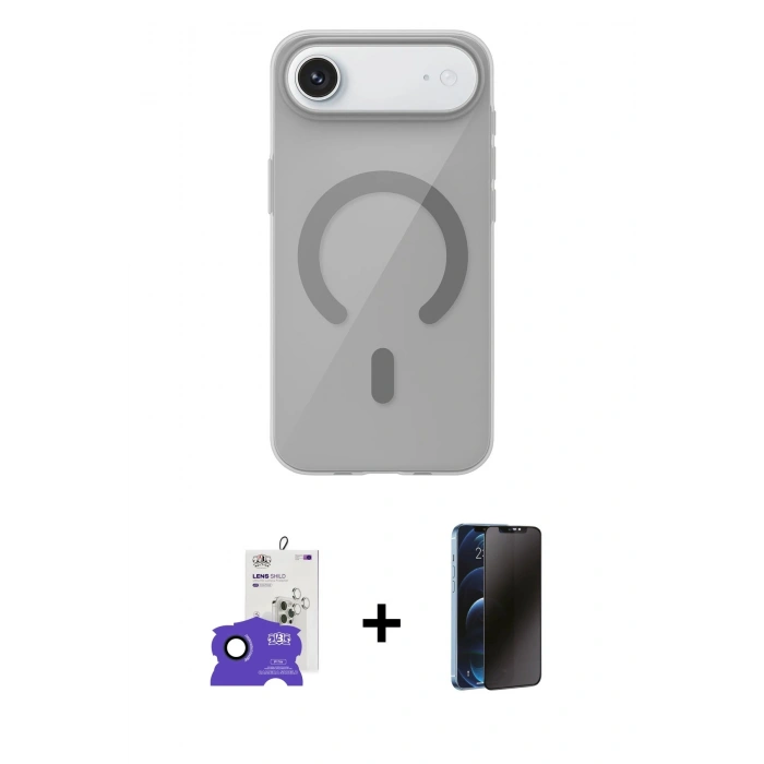 MARSİLYAN™- iPhone 17 Air Kılıf Pusula Form Özel Seri - Siyah 3D Antistatik Hayalet Cam Ekran Koruyucu + Bilvis Titan Kamera Lens - LT