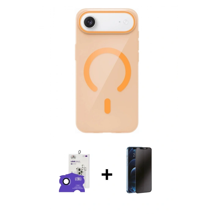 MARSİLYAN™- iPhone 17 Air Kılıf Pusula Form Özel Seri - Siyah 3D Antistatik Hayalet Cam Ekran Koruyucu + Bilvis Titan Kamera Lens - LT