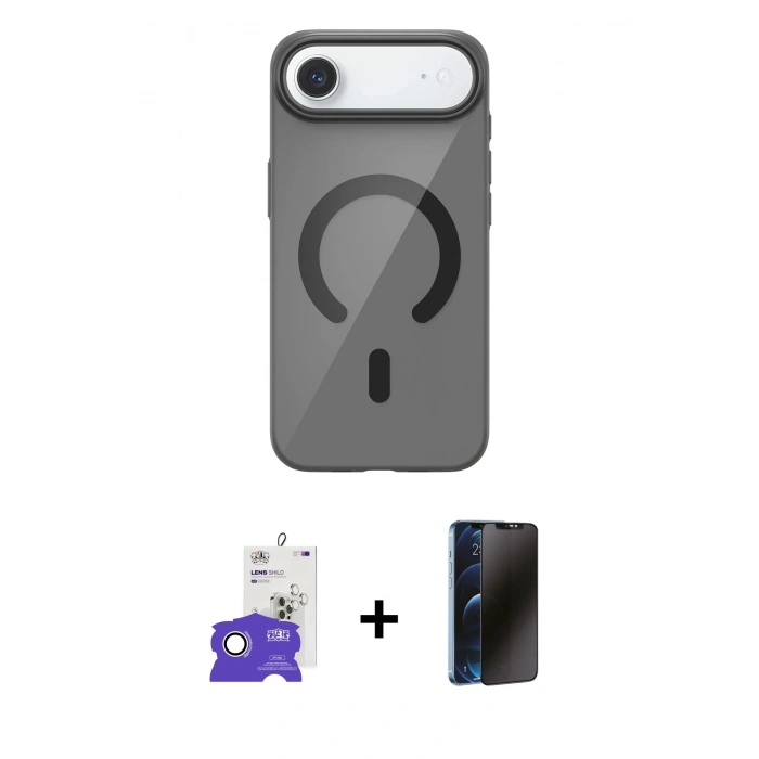 MARSİLYAN™- iPhone 17 Air Kılıf Pusula Form Özel Seri - Siyah 3D Antistatik Hayalet Cam Ekran Koruyucu + Bilvis Titan Kamera Lens - GS