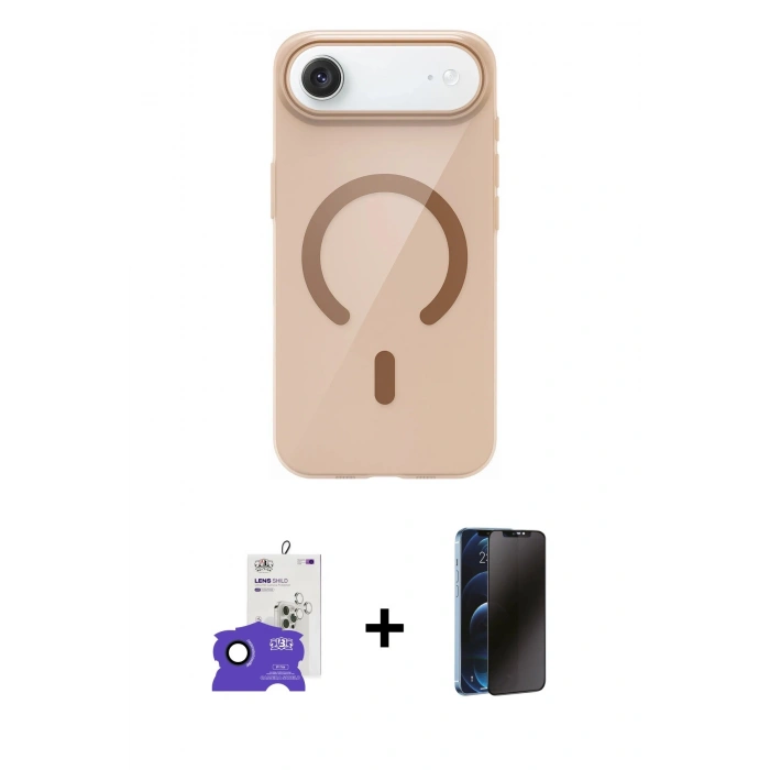 MARSİLYAN™- iPhone 17 Air Kılıf Pusula Form Özel Seri - Siyah 3D Antistatik Hayalet Cam Ekran Koruyucu + Bilvis Titan Kamera Lens - LT