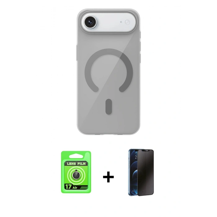 MARSİLYAN™- iPhone 17 Air Kılıf Pusula Form Özel Seri - Siyah 3D Antistatik Hayalet Cam Ekran Koruyucu + Raze Metal Kamera Lens - GD
