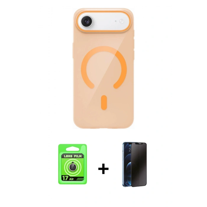MARSİLYAN™- iPhone 17 Air Kılıf Pusula Form Özel Seri - Siyah 3D Antistatik Hayalet Cam Ekran Koruyucu + Raze Metal Kamera Lens - GD