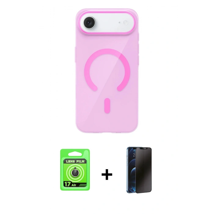 MARSİLYAN™- iPhone 17 Air Kılıf Pusula Form Özel Seri - Siyah 3D Antistatik Hayalet Cam Ekran Koruyucu + Raze Metal Kamera Lens - GD