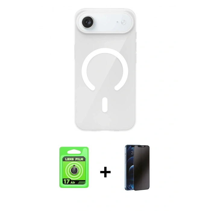 MARSİLYAN™- iPhone 17 Air Kılıf Pusula Form Özel Seri - Siyah 3D Antistatik Hayalet Cam Ekran Koruyucu + Raze Metal Kamera Lens - GD