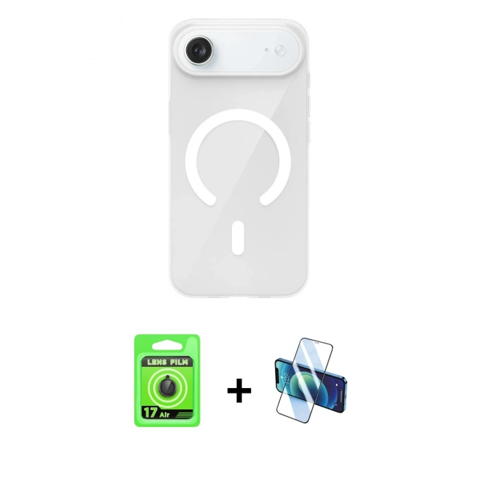 MARSİLYAN™- iPhone 17 Air Kılıf Pusula Form Özel Seri - Siyah 3D Antistatik Seramik Nano Ekran Koruyucu + Raze Metal Kamera Lens - SH