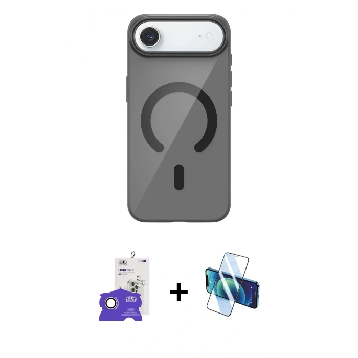 MARSİLYAN™- iPhone 17 Air Kılıf Pusula Form Özel Seri - Siyah 3D Antistatik Seramik Nano Ekran Koruyucu + Bilvis Titan Kamera Lens - GD