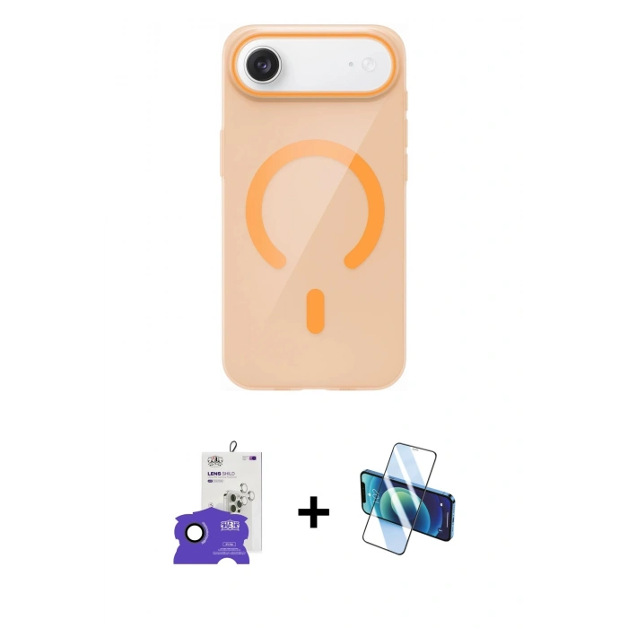 MARSİLYAN™- iPhone 17 Air Kılıf Pusula Form Özel Seri - Siyah 3D Antistatik Seramik Nano Ekran Koruyucu + Bilvis Titan Kamera Lens - SH