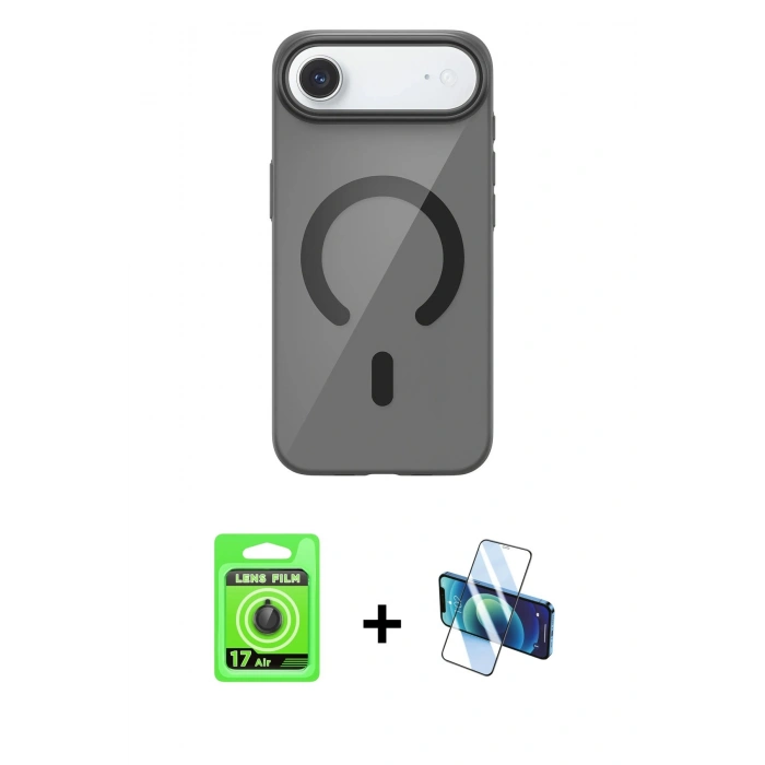 MARSİLYAN™- iPhone 17 Air Kılıf Pusula Form Özel Seri - Siyah 3D Antistatik Seramik Nano Ekran Koruyucu + Raze Metal Kamera Lens - SH