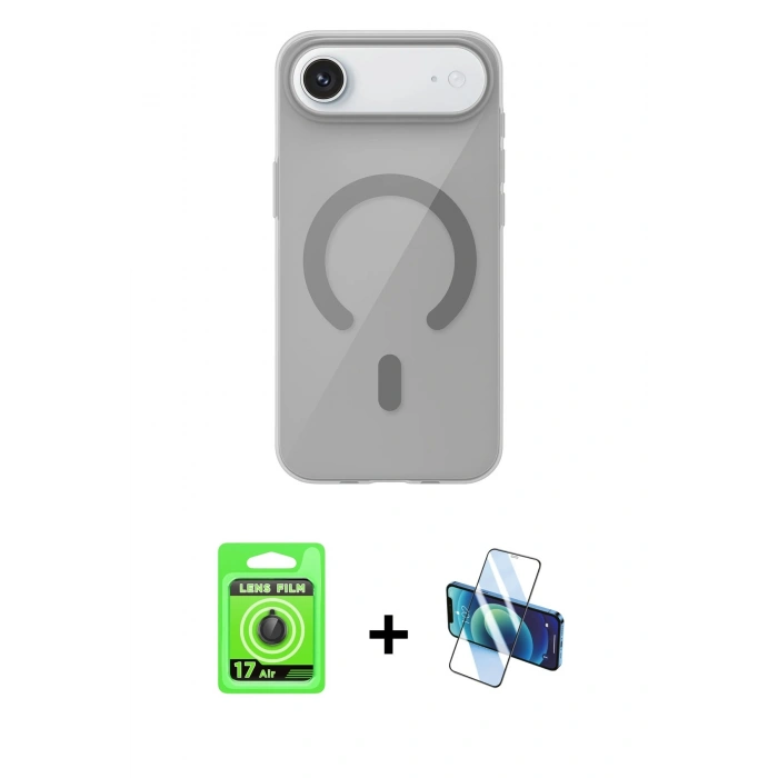 MARSİLYAN™- iPhone 17 Air Kılıf Pusula Form Özel Seri - Siyah 3D Antistatik Seramik Nano Ekran Koruyucu + Raze Metal Kamera Lens - SH