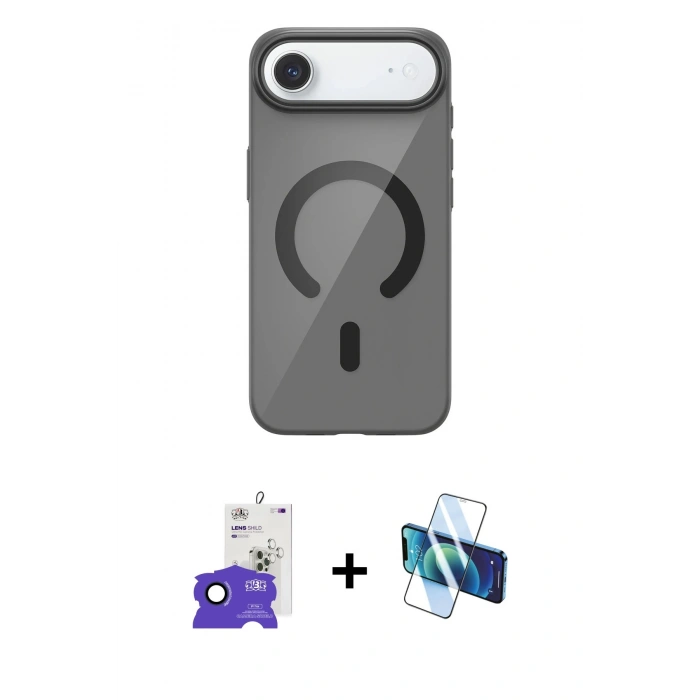 MARSİLYAN™- iPhone 17 Air Kılıf Pusula Form Özel Seri - Siyah 3D Antistatik Seramik Nano Ekran Koruyucu + Bilvis Titan Kamera Lens - LT