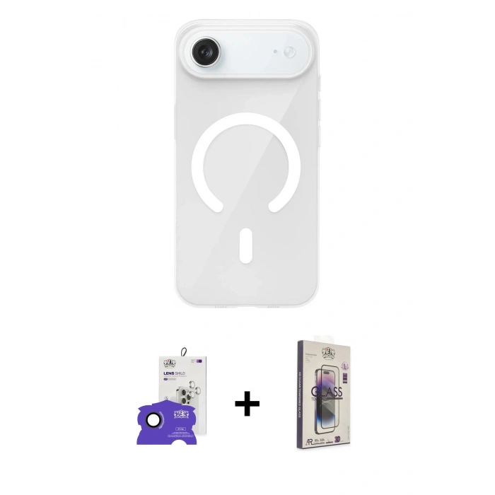 MARSİLYAN™- iPhone 17 Air Kılıf Pusula Form Özel Seri - Siyah Bilvis 3D Cam Ekran Koruyucu + Bilvis Titan Kamera Lens - SH