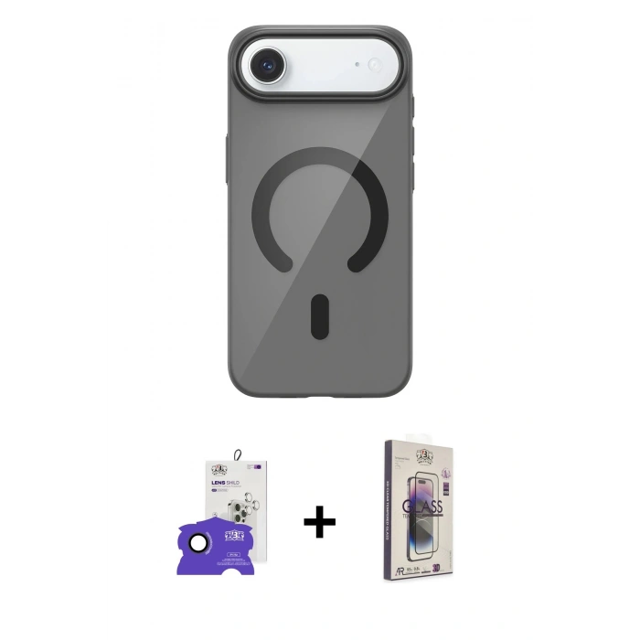 MARSİLYAN™- iPhone 17 Air Kılıf Pusula Form Özel Seri - Siyah Bilvis 3D Cam Ekran Koruyucu + Bilvis Titan Kamera Lens - SH