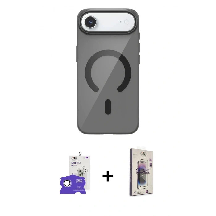 MARSİLYAN™- iPhone 17 Air Kılıf Pusula Form Özel Seri - Siyah Bilvis 3D Cam Ekran Koruyucu + Bilvis Titan Kamera Lens - GS