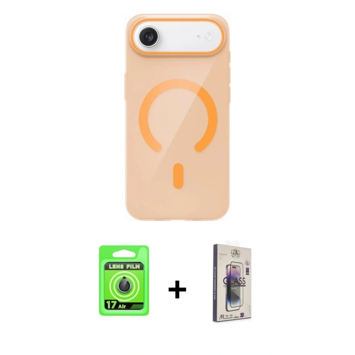 MARSİLYAN™- iPhone 17 Air Kılıf Pusula Form Özel Seri - Siyah Bilvis 3D Cam Ekran Koruyucu + Raze Metal Kamera Lens - MI