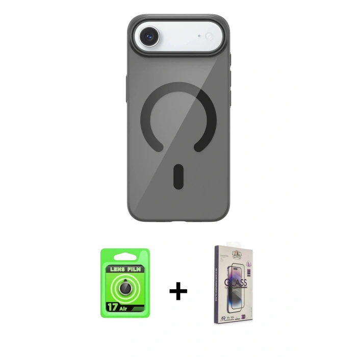 MARSİLYAN™- iPhone 17 Air Kılıf Pusula Form Özel Seri - Siyah Bilvis 3D Cam Ekran Koruyucu + Raze Metal Kamera Lens - GD