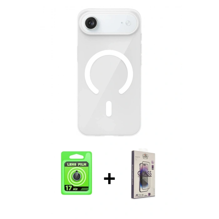MARSİLYAN™- iPhone 17 Air Kılıf Pusula Form Özel Seri - Siyah Bilvis 3D Cam Ekran Koruyucu + Raze Metal Kamera Lens - MI