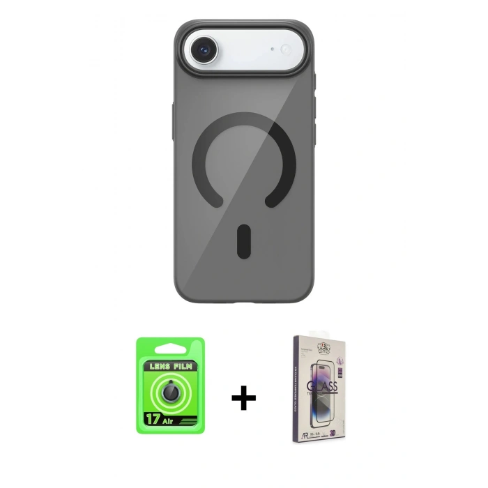 MARSİLYAN™- iPhone 17 Air Kılıf Pusula Form Özel Seri - Siyah Bilvis 3D Cam Ekran Koruyucu + Raze Metal Kamera Lens - MI