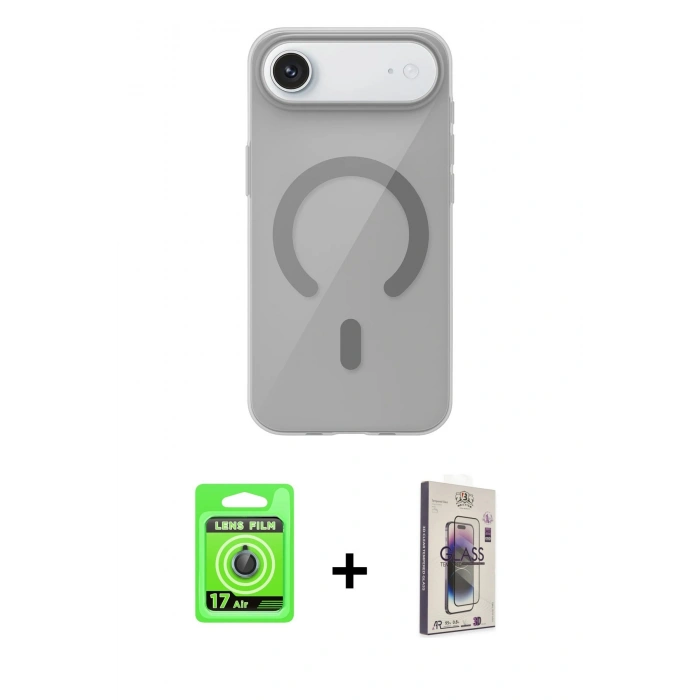 MARSİLYAN™- iPhone 17 Air Kılıf Pusula Form Özel Seri - Siyah Bilvis 3D Cam Ekran Koruyucu + Raze Metal Kamera Lens - MI