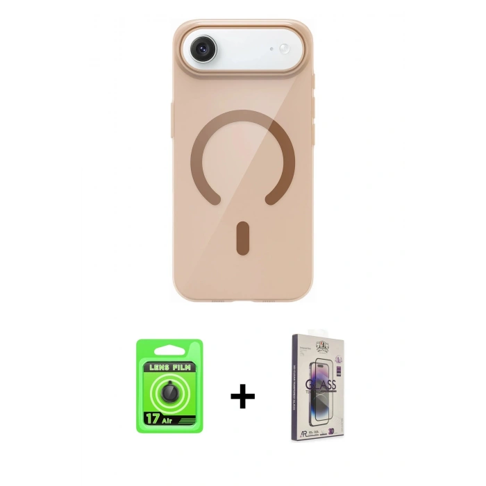 MARSİLYAN™- iPhone 17 Air Kılıf Pusula Form Özel Seri - Siyah Bilvis 3D Cam Ekran Koruyucu + Siyah Raze Metal Kamera Lens
