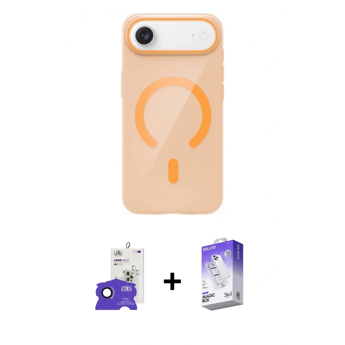 MARSİLYAN™- iPhone 17 Air Kılıf Pusula Form Özel Seri - Siyah Bilvis 5in1 3D Magic Cam Ekran Koruyucu + Bilvis Titan Kamera Lens - SH