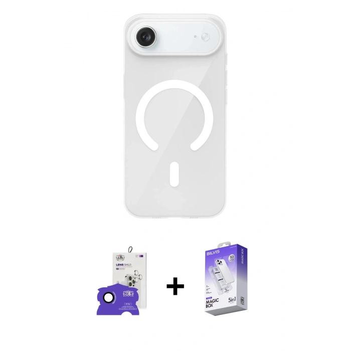 MARSİLYAN™- iPhone 17 Air Kılıf Pusula Form Özel Seri - Siyah Bilvis 5in1 3D Magic Cam Ekran Koruyucu + Bilvis Titan Kamera Lens - LT