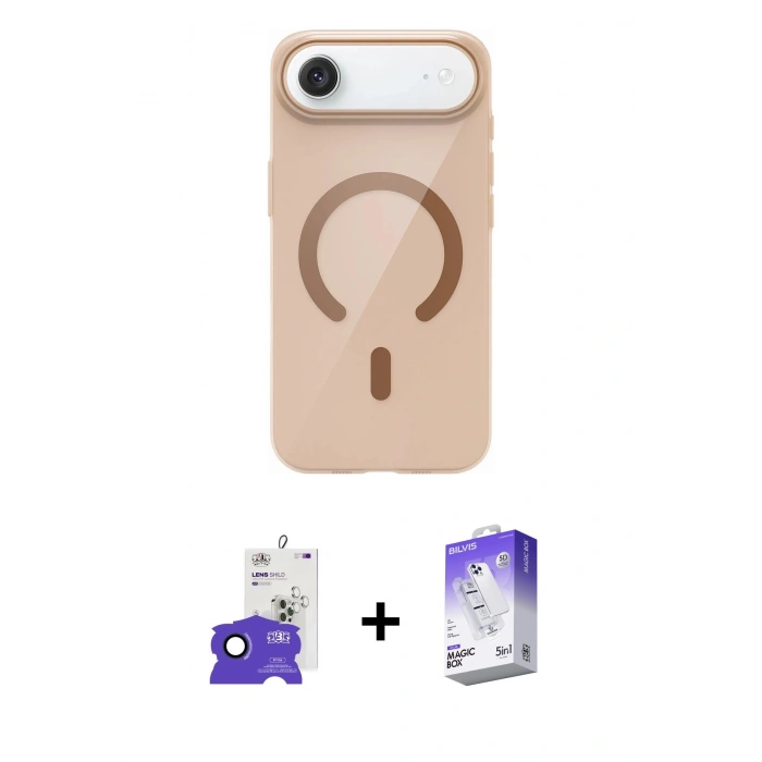 MARSİLYAN™- iPhone 17 Air Kılıf Pusula Form Özel Seri - Siyah Bilvis 5in1 3D Magic Cam Ekran Koruyucu + Bilvis Titan Kamera Lens - LT